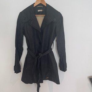 Aritzia Wilfred Woman Black 100% Linen Lined Button Up Tie Trench Coat Size S